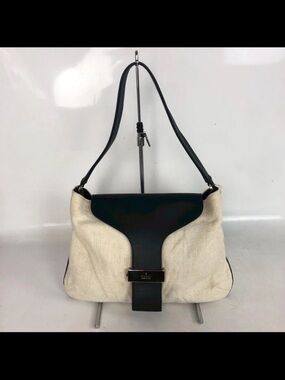 Gucci Black and Cream Shoulder Bag with Leather Flap